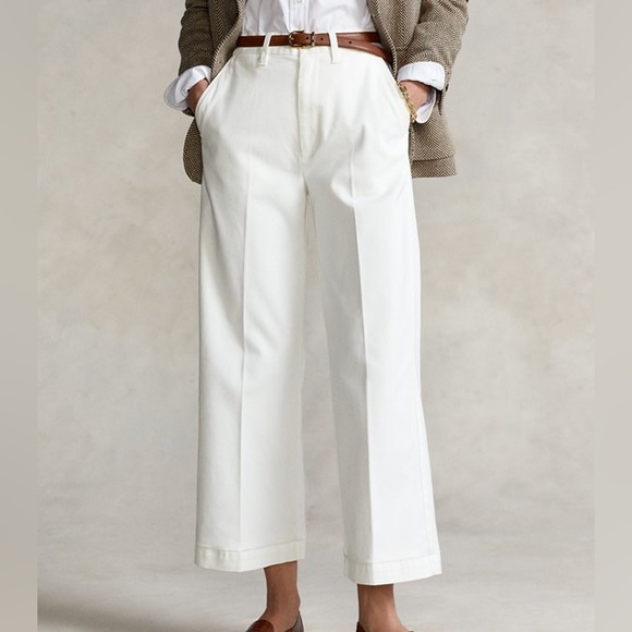 Ralph Lauren Cream Silk Linen Blend High Rise Straight Wide Leg Pant NWT